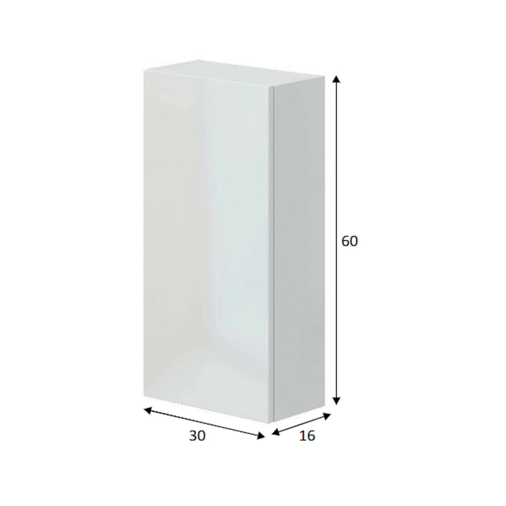 Mobile pensile Berlino, Armadietto sospeso, Mobiletto a muro, Armadio ausiliario multifunzione, 30x16 h60 cm, Bianco lucido