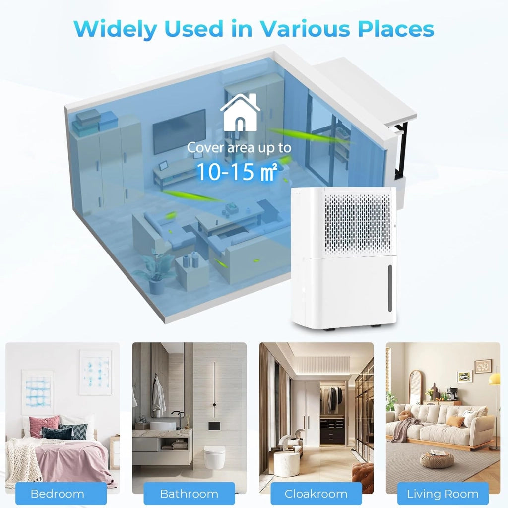 Deumidificatore 12L/24H, Deumidificatore Elettrico Mobile a 3 Modalità, con Timer 24 Ore, Spegnimento Automatico, Sbrinamento, Display LED, per Appartamenti, Cantine