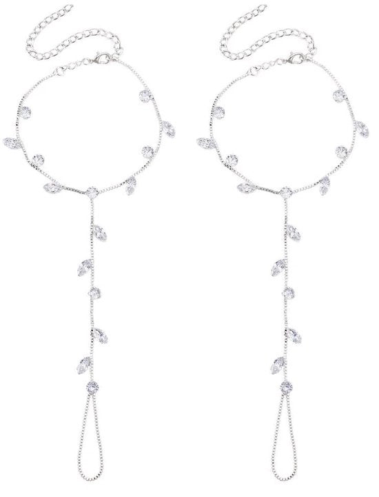 Catena per piede 2 pezzi - Anello singolo a strass - Anello singolo in argento - Adattabile - Accessorio elegante - Ideale per matrimoni