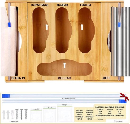 Organizzatore di sacchetti di plastica per la cucina - dispenser di pellicola per la conservazione - organizzatore di tasche di plastica per la parete - organizzatore per snack