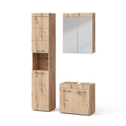 Set mobili bagno Luna Quercia Wotan 3 parti, con armadio alto Vicco