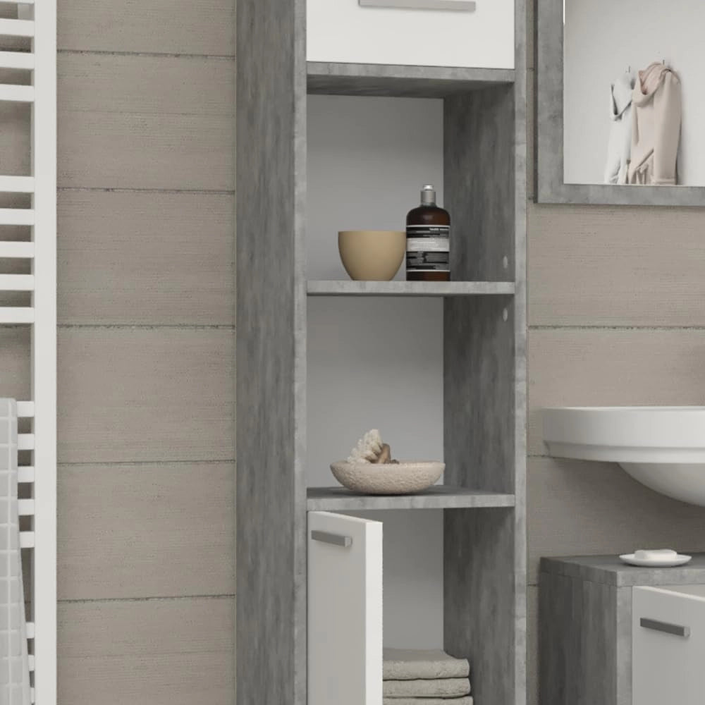 Set di mobili da bagno Maris, Bianco, 2 pezzi, con colonna e mobile a specchio per bagno, composto da armadio alto e armadietto a specchio