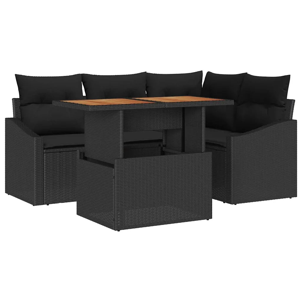 Set Divano da Giardino con archiviazione 5 pcs Nero Poly Rattan 3358571