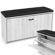 SCARPIERA PANCA IN LEGNO TRUCIOLARE CON CUSCINO, PANNELLO POSTERIORE BIANCO LEGNO 80 X 24 X 41 CM