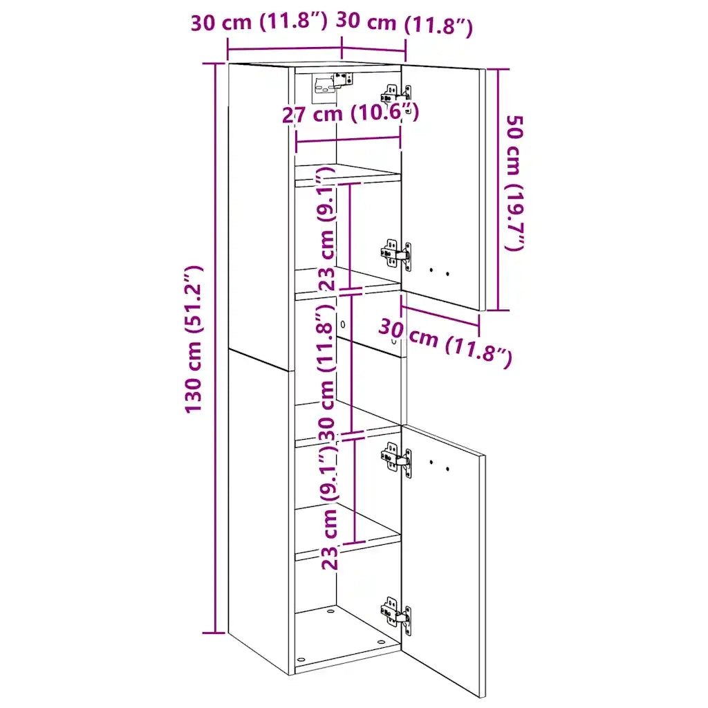 Mobile da Bagno Nero 30x30x130 cm in Legno Multistrato 804998