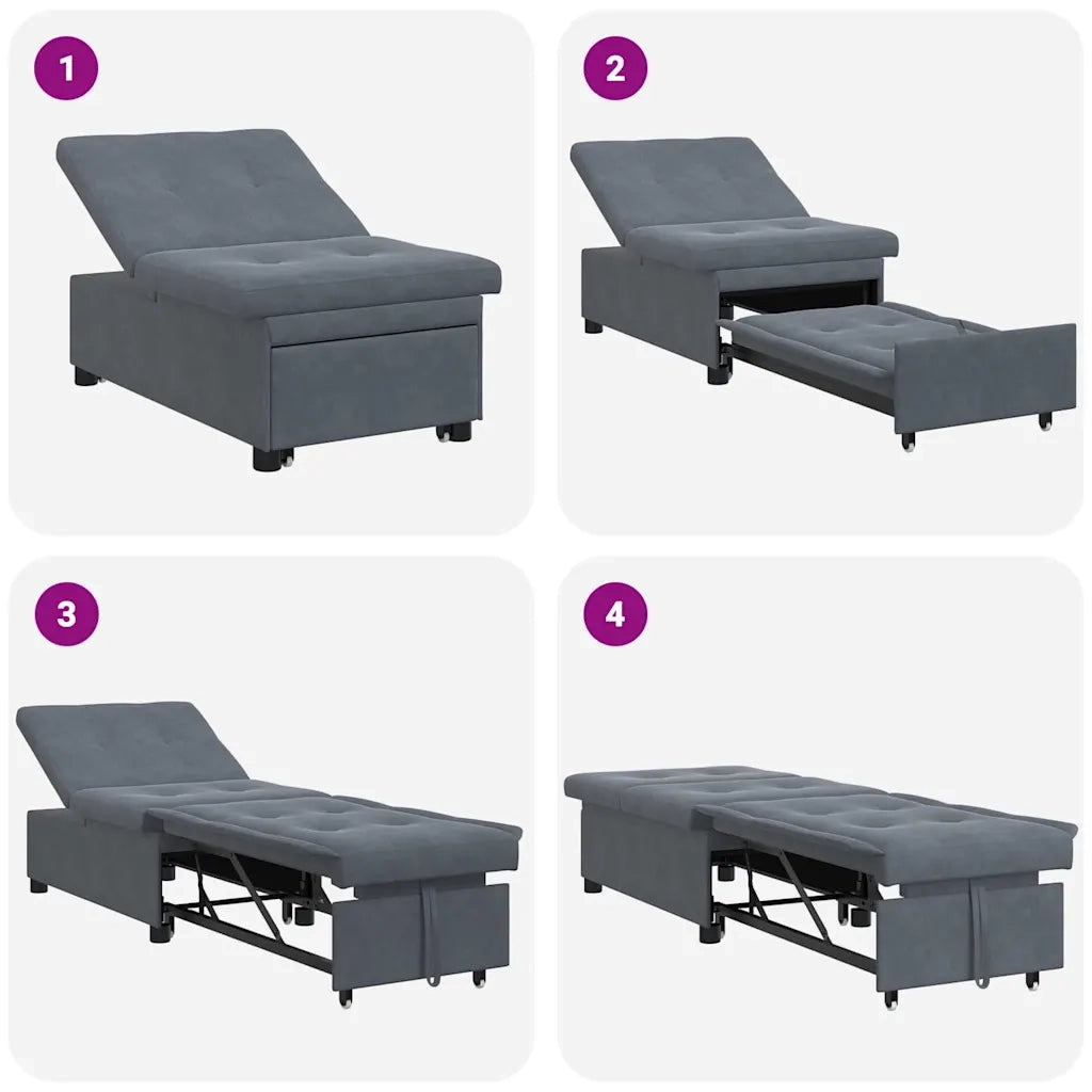 vidaXL Divano Letto Grigio scuro 67 x 194 x 38 cm Velluto