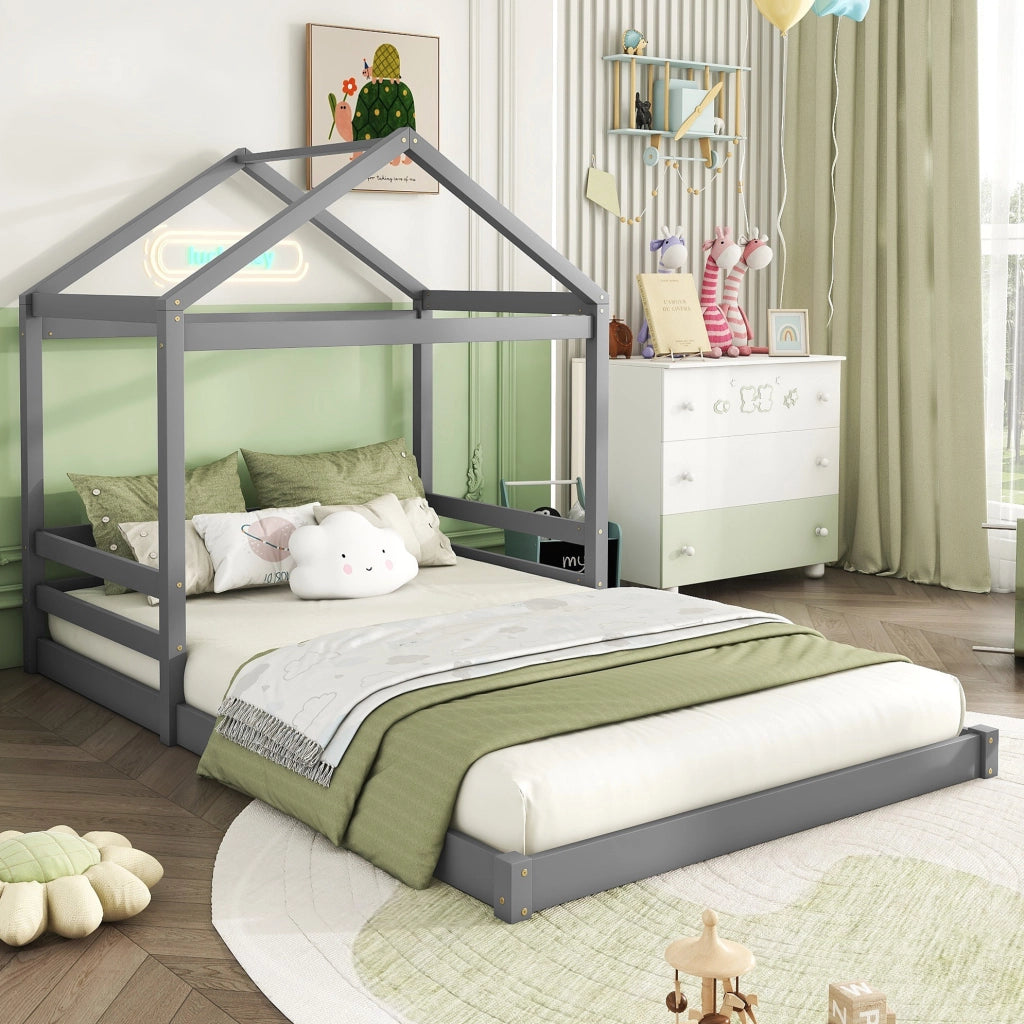 Letto a casetta per bambini 140x200 cm grigio