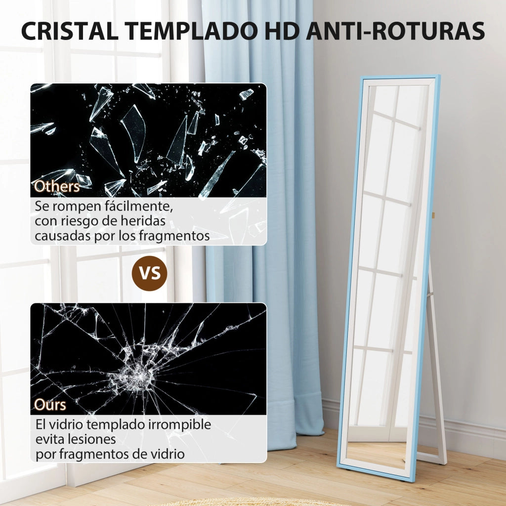 Specchio a Pieno Corpo con Cornice ¨C zephmum ¨C Bianco e Azzurro 37x4x157 cm