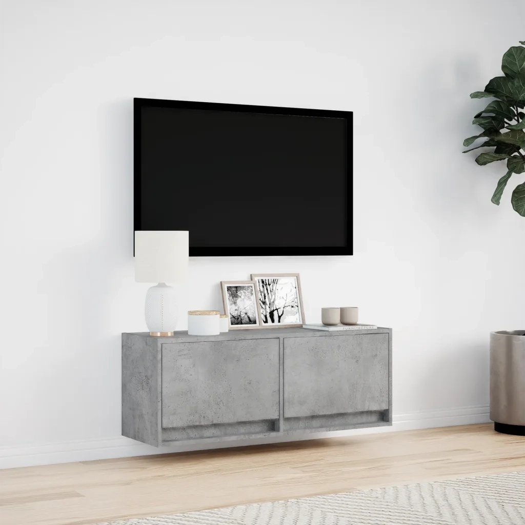 Mobile TV a Parete con Luci LED Grigio Cemento 100x31x35 cm