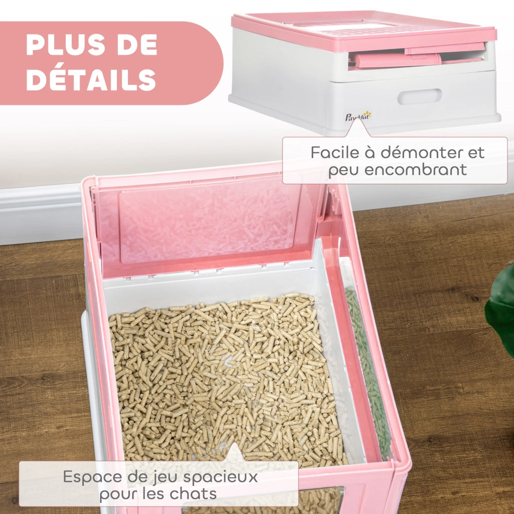 Casetta per gatti pliabile con doppia porta battente e superiore ¨C Zephmum ¨C 47.5x35.5x36.7 cm rosa