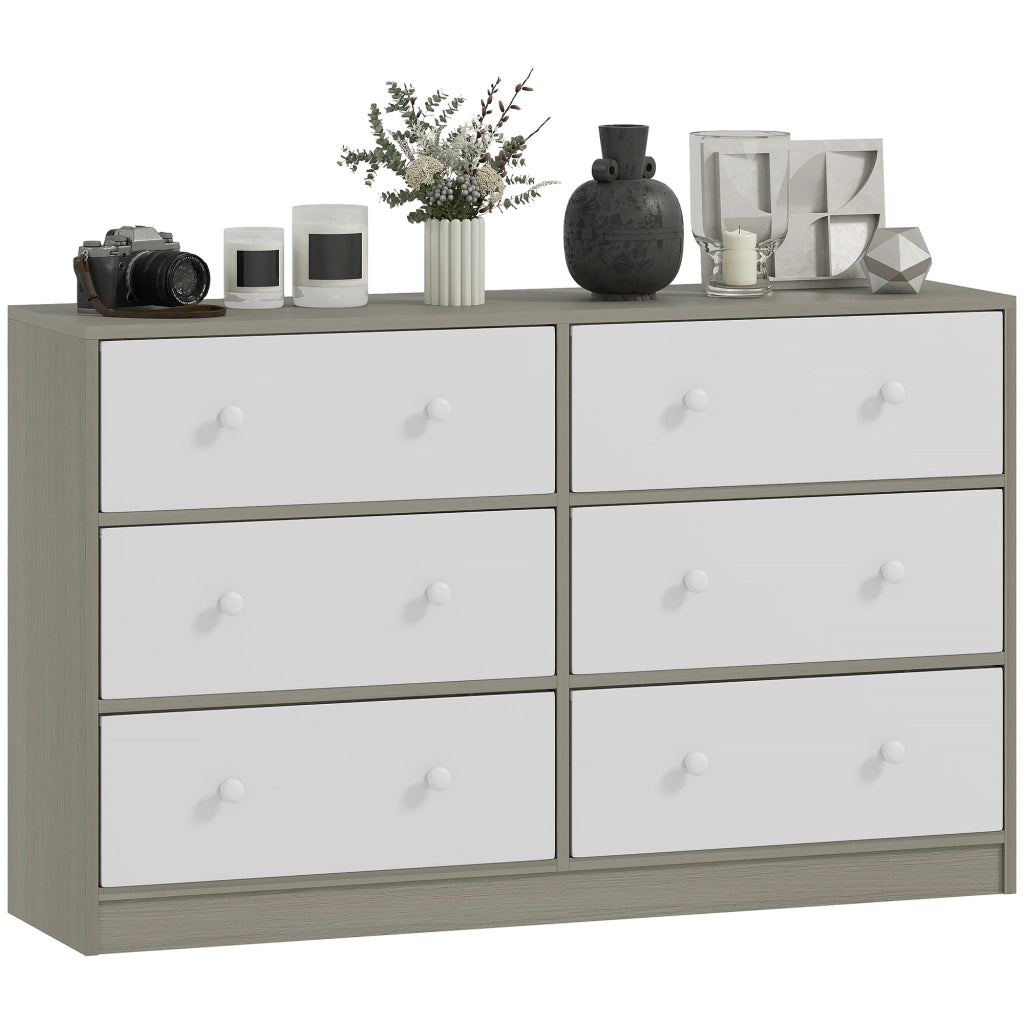 C¨®moda con 6 Cassetti Tessuto e MDF ¨C zephmum ¨C Bianco Grigio 60x40x