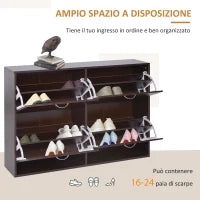 Scarpiera Salvaspazio da 24 Paia con Mensole Regolabili e 4 Cassetti, in Legno, 120x24x81cm, Marrone