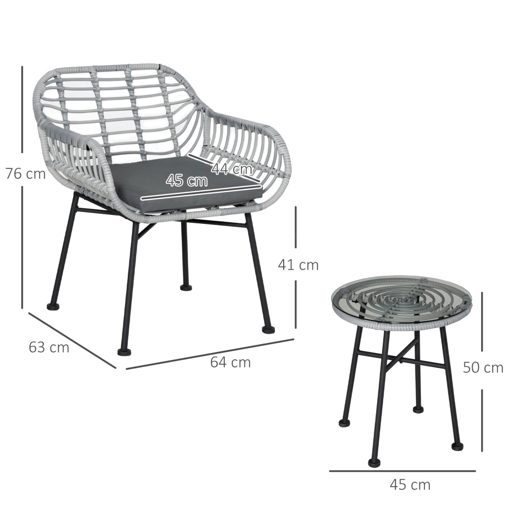 Set Divano da Esterno in Polyrattan con 2 Sedie e Tavolino in Vetro ¨C Zephmum ¨C Grigio