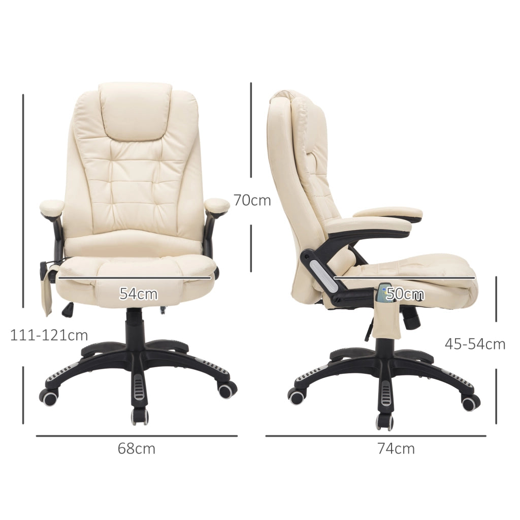 Sedia da ufficio ergonomica con massaggio a 6 punti riscaldamento e funzione girevole in pelle rigenerata beige