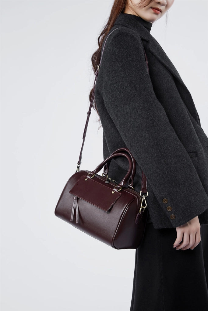 Borsa a tracolla da donna in vera pelle marrone