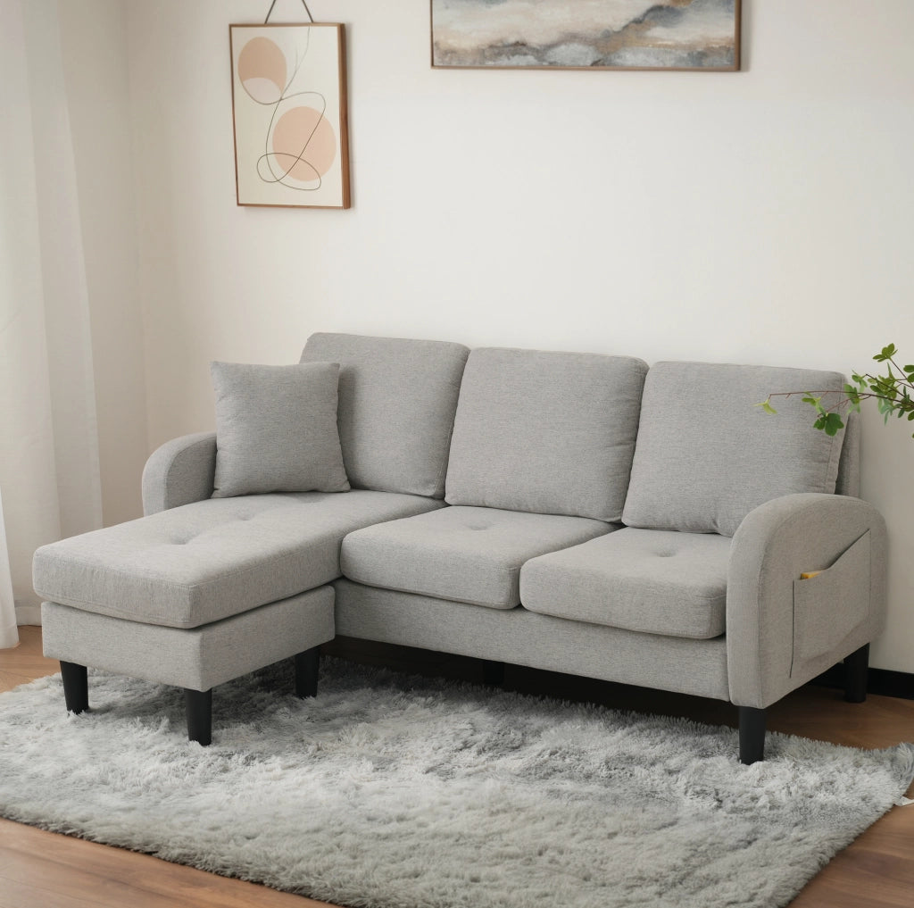 Divano angolare 166x118x77 cm con chaise longue modulare 3 posti grigio
