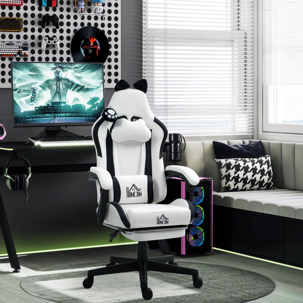 Poltrona gaming ergonomica con orecchie ¨C zephmum ¨C bianco 65x62x124 cm