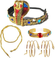Set di accessori egiziani - Collana e collana a serpente - Bracciale e bracciale a serpente - 5 pezzi - Materiale leggero/polyester - Accessori per costume