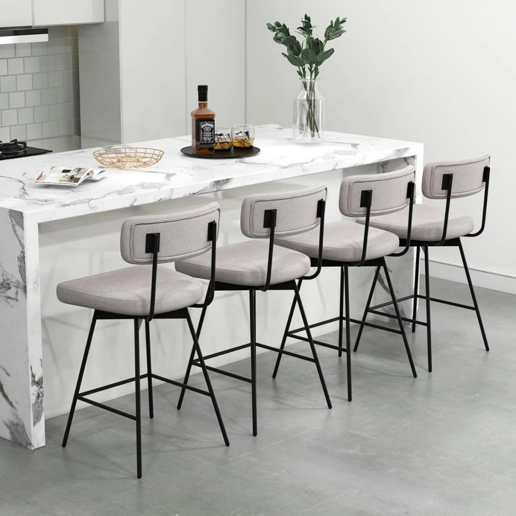 Set 2 sgabelli da bar girevoli 360¡ã con schienale, Poggiapiedi e struttura metallo Beige-Sgabelli da bar