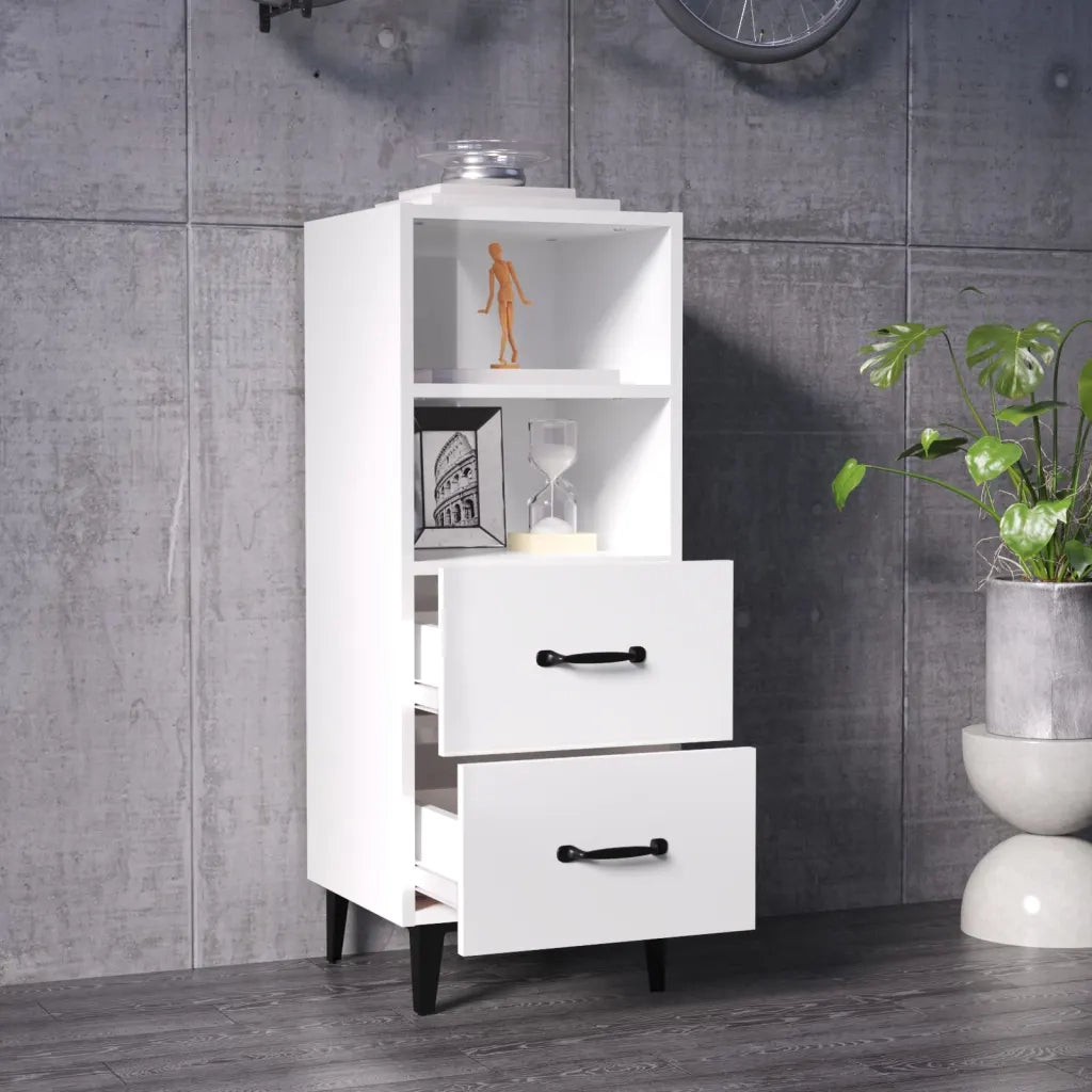 Credenza | Madia | Buffet da pranzo | Armadio da pranzo 34,5x34x90 cm in Legno Multistrato Bianco Lucido