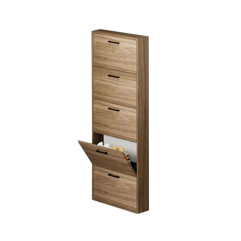 Scarpiera Slim in legno nobilitato 5 ribalte Noce Naturale cm 180x65x15