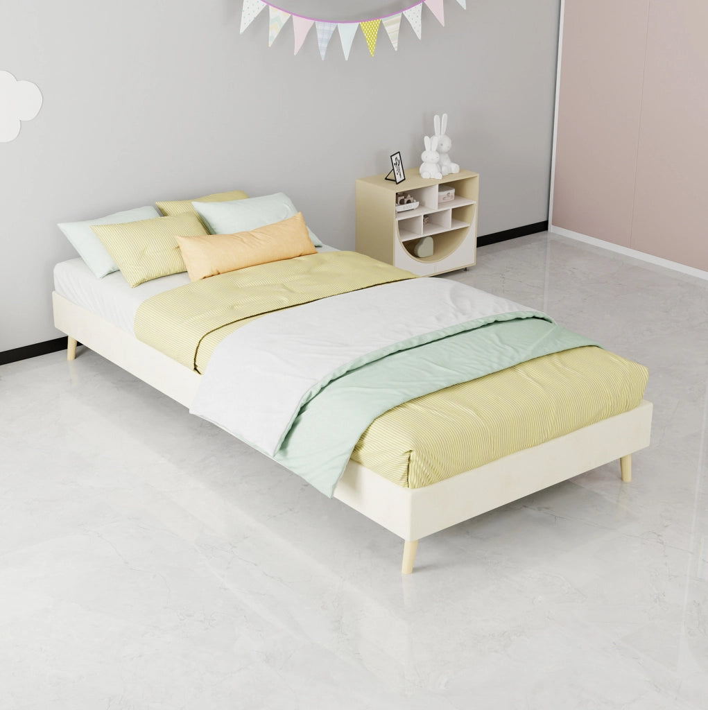 Letto singolo 90x200 cm beige in tessuto e metallo