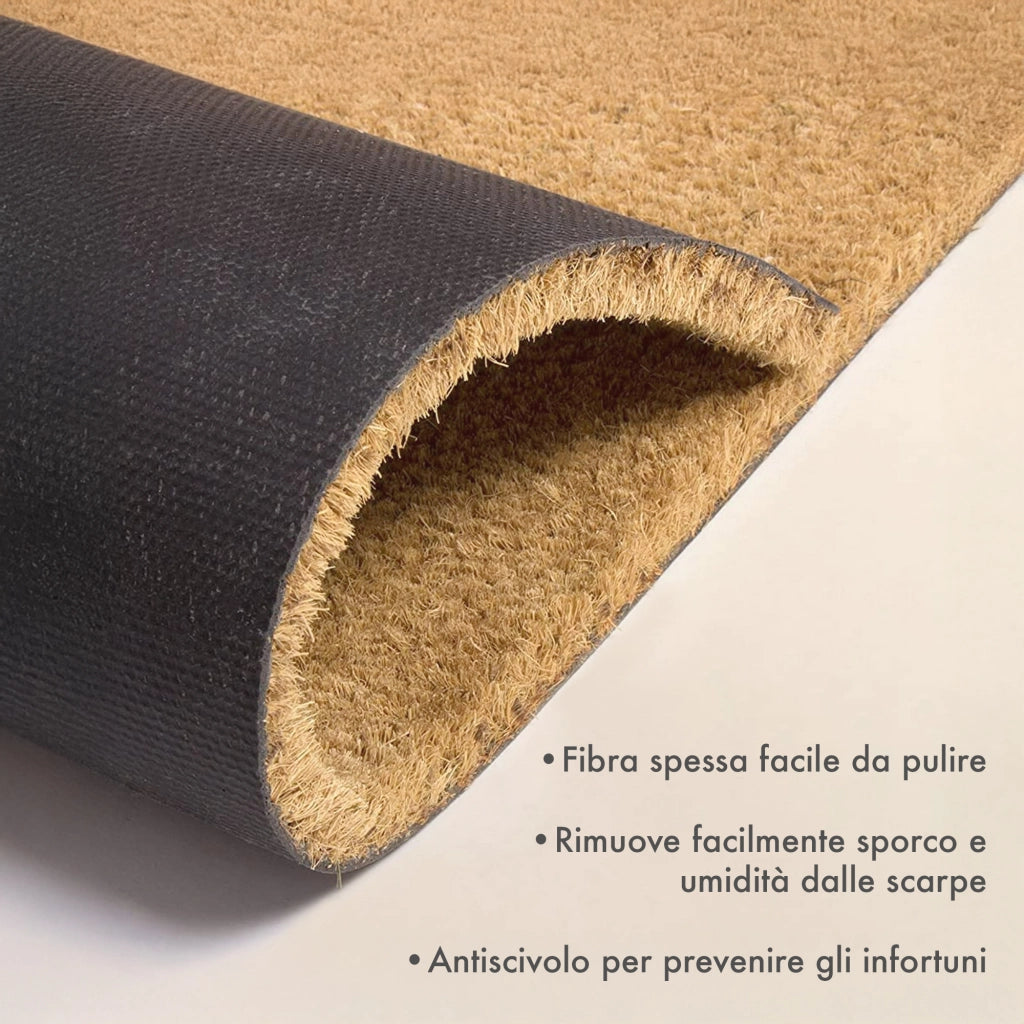 Zerbino Ingresso In Cocco Tappeto Antiscivolo Antibatterico 40 x 60 Cm AsciugaPassi Facile Da Pulire Resistente Rettangolare Tappetino Colore Naturale Neutro 