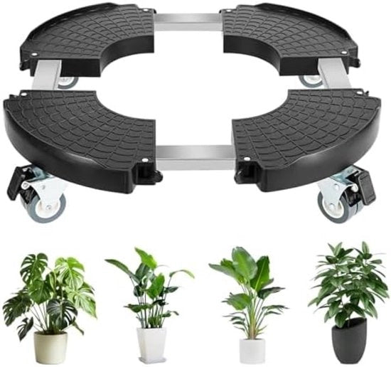 Roller per piante regolabile con ruote girevoli 360° - Massimo carico 300kg - per interni ed esterni - resistente alle intemperie - tavola di rotolamento nera - 40-48cm