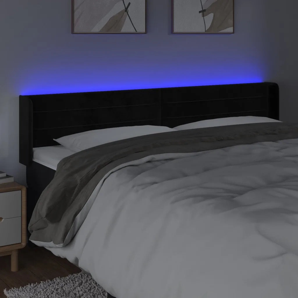 Testiera a LED Nera 183x16x78/88 cm in Velluto 3123438