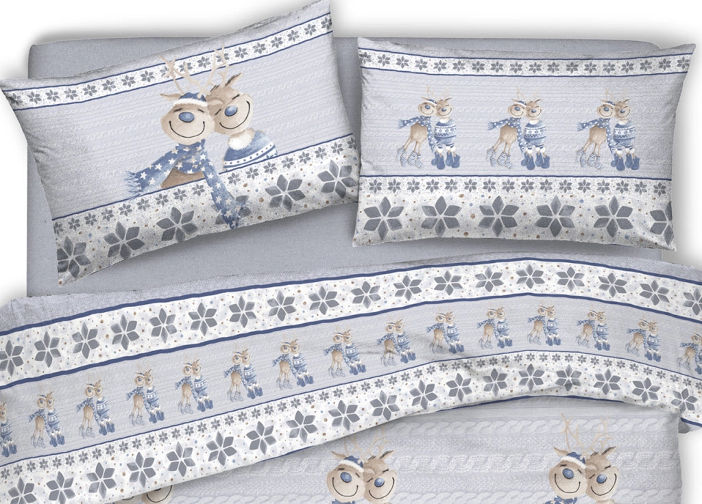 Copripiumino Sacco Piumone Pensieri Delicati Cotone Disegno Renna - Matrimoniale - Blu