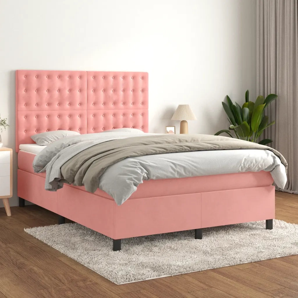 Giroletto a Molle con Materasso Rosa 140x190 cm in Vellutocod mxl 99865