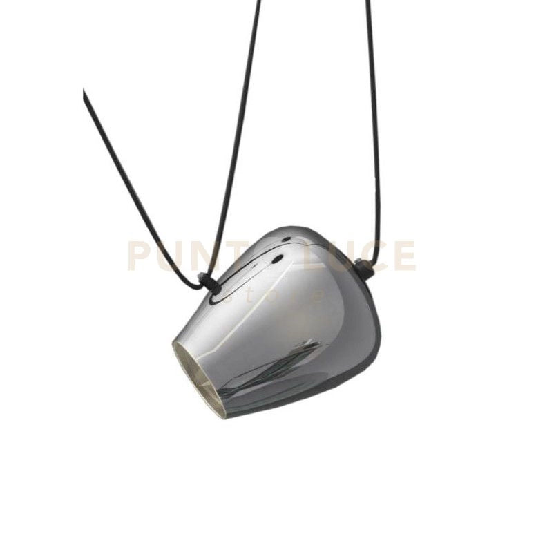 FOCUS-F Lampadario a sospensione vetro fumè attacco E27 senza base cavo in tessuto