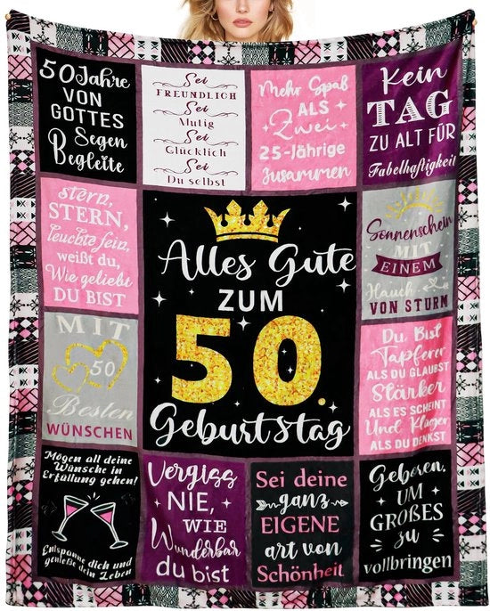 Dekenn di compleanno per donna, decorazione di compleanno con deken di flanella rosa, personalizzato, ispiratore, regalo per donna, amica, sorella, collega e madre, 150x130cm