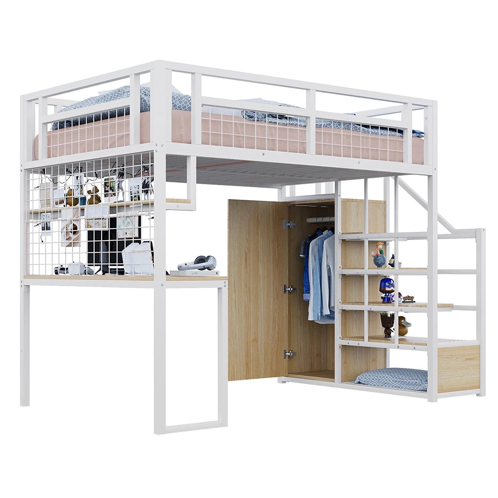 Letto a soppalco - Xylo - 140x200 cm bianco con armadio