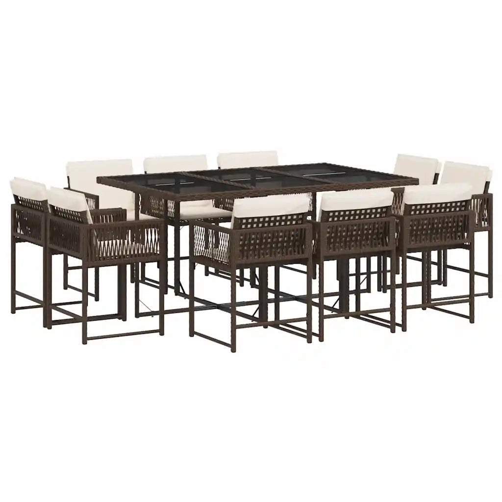Set da Pranzo da Giardino 11 pz con Cuscini Polyrattan Marrone 3211569