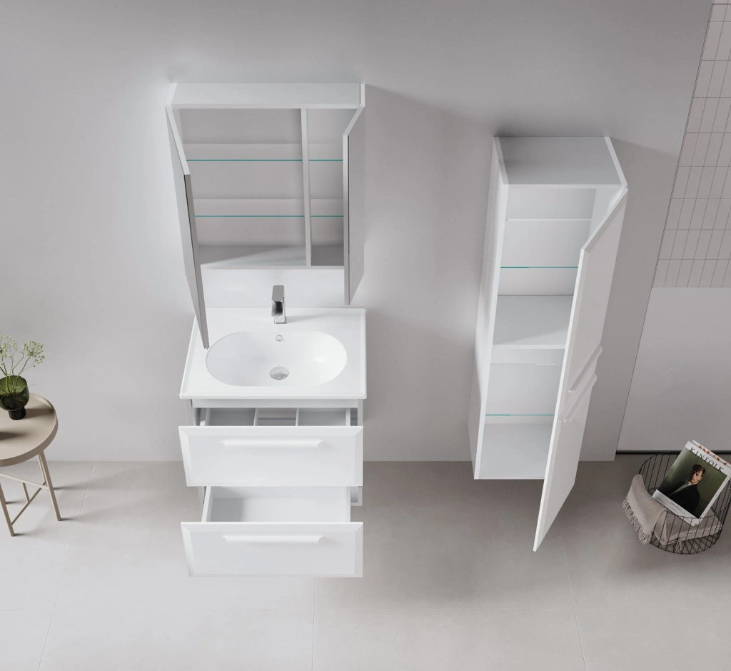 Set mobile lavabo con specchio (2 pezzi) "Nuvola 65 v2" - 65 x 50 x 62 cm - Bianco