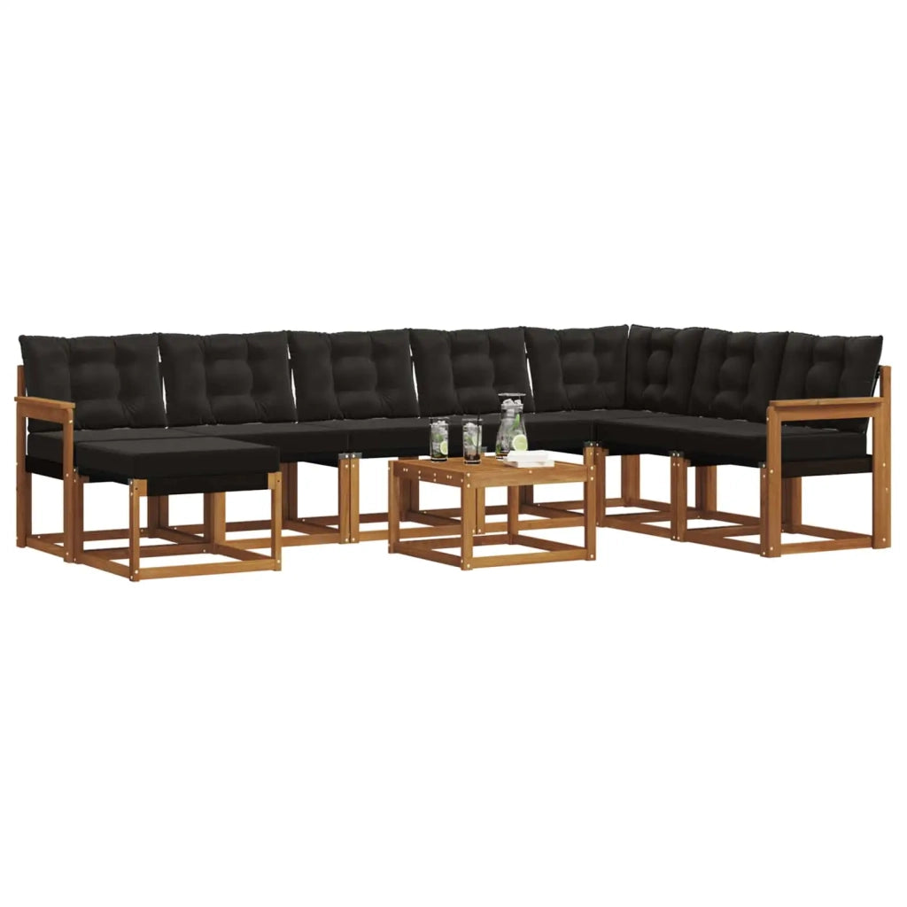 Set di divani da esterno con cuscino 9 pcs Naturale e Nero