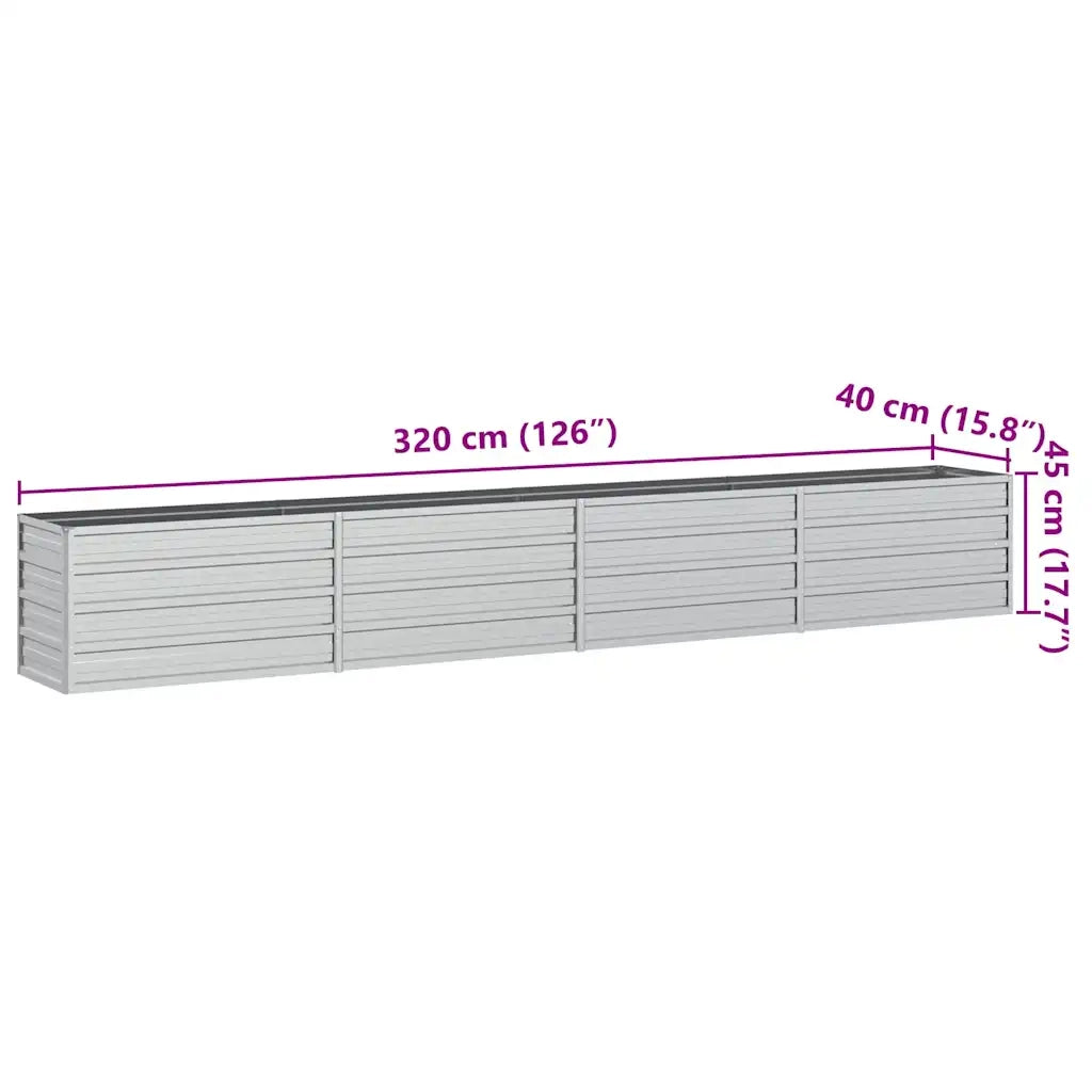 Fioriere | Cassetta per fiori | Letto Rialzato Giardino 320x40x45 cm in Acciaio Zincato Argento