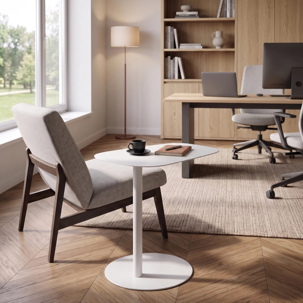 Tavolino Laterale da Divano Nastätten Metallo Piano Trapezoidale - Bianco [en.casa]