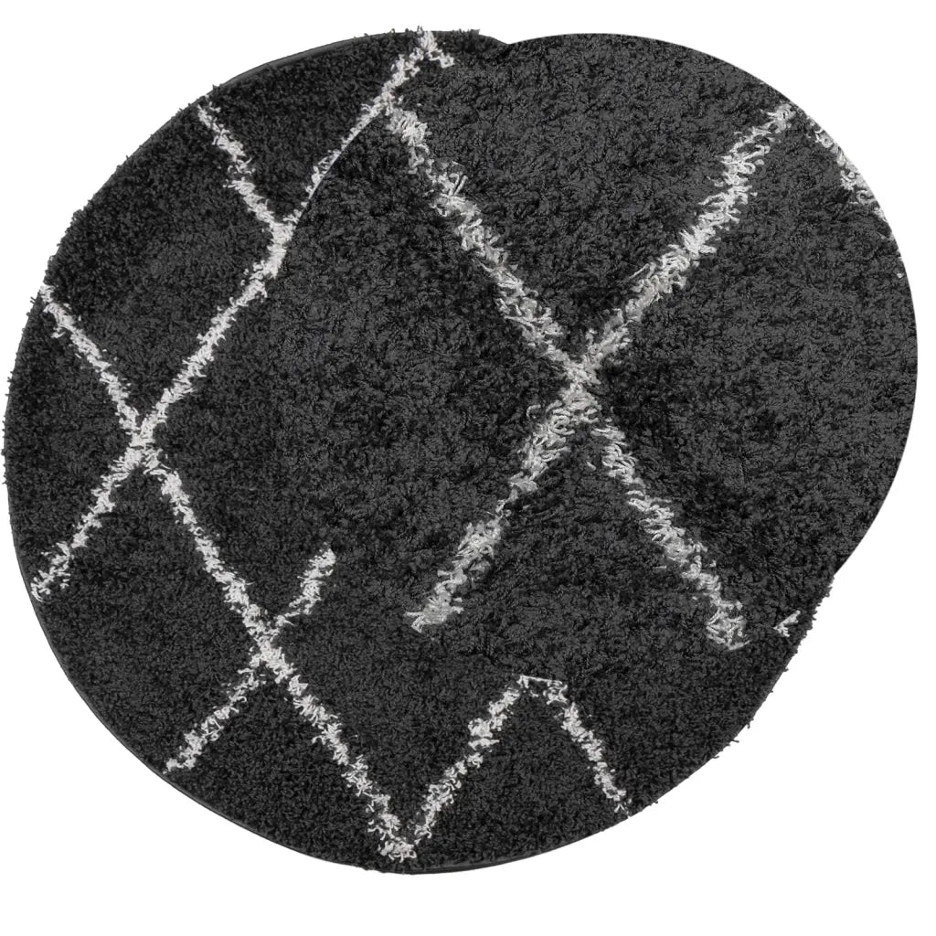 Tappeto Shaggy PAMPLONA a Pelo Lungo Nero e Crema Ø 280 cm 375425