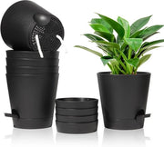 Set di 6 vasi fiorali in plastica neri Ø6,5cm con sistema di irrigazione per decorazione interna ed esterna per casa ufficio
