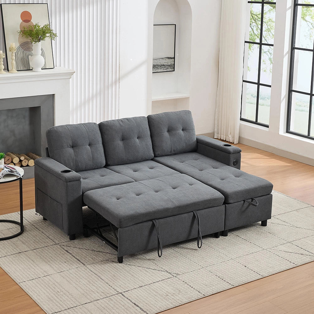 Divano angolare - Xylo - 208x146cm letto 3 posti grigio