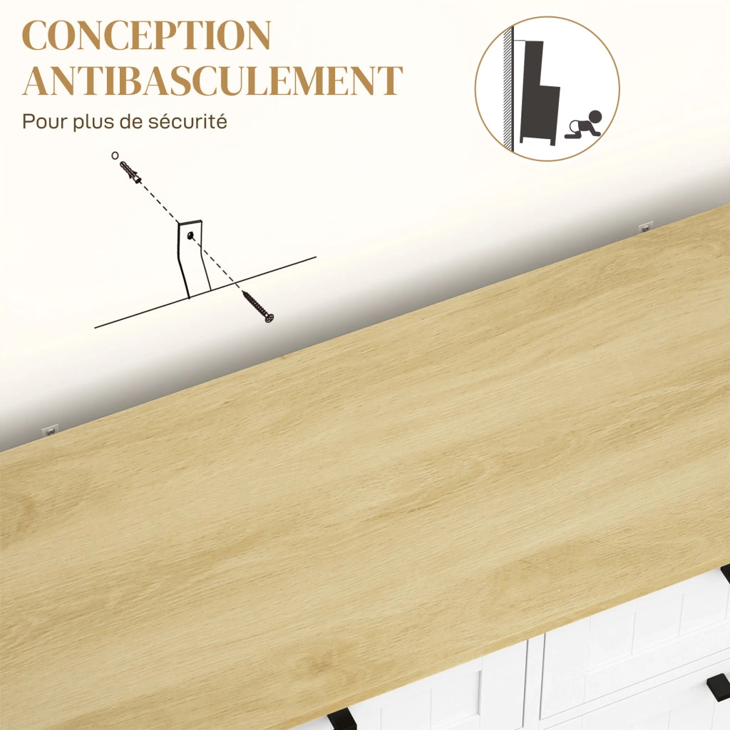 Mobile da cucina con cestino 38L, 2 cassetti, ripiano spezie e piano lavoro ¨C zephmum ¨C bianco
