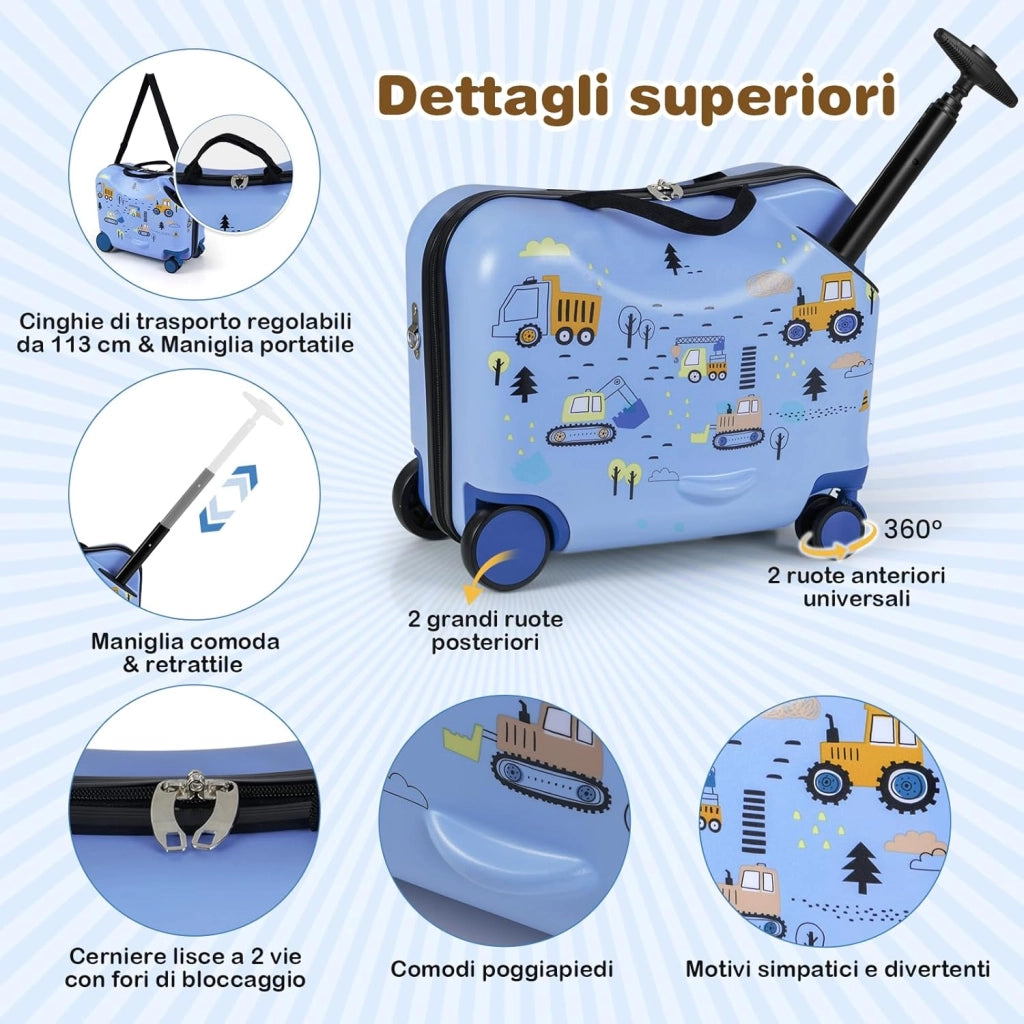 Valigia Cavalcabile per Bambini, 18" Valigia+ 12" Zaino,2 Pezzi, Trolley Bambini Bagaglio a Mano con Ruote Girevoli e Maniglia Retrattile, 2 Cingie Multiuso (Modello 9)