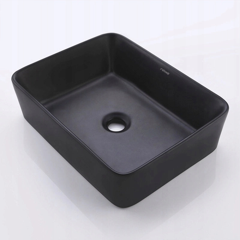 LAVABO DA APPOGGIO IN CERAMICA OPACA NERA DA POSIZIONARE SU PIANO DI LAVORO LOFT  RETTANGOLARE