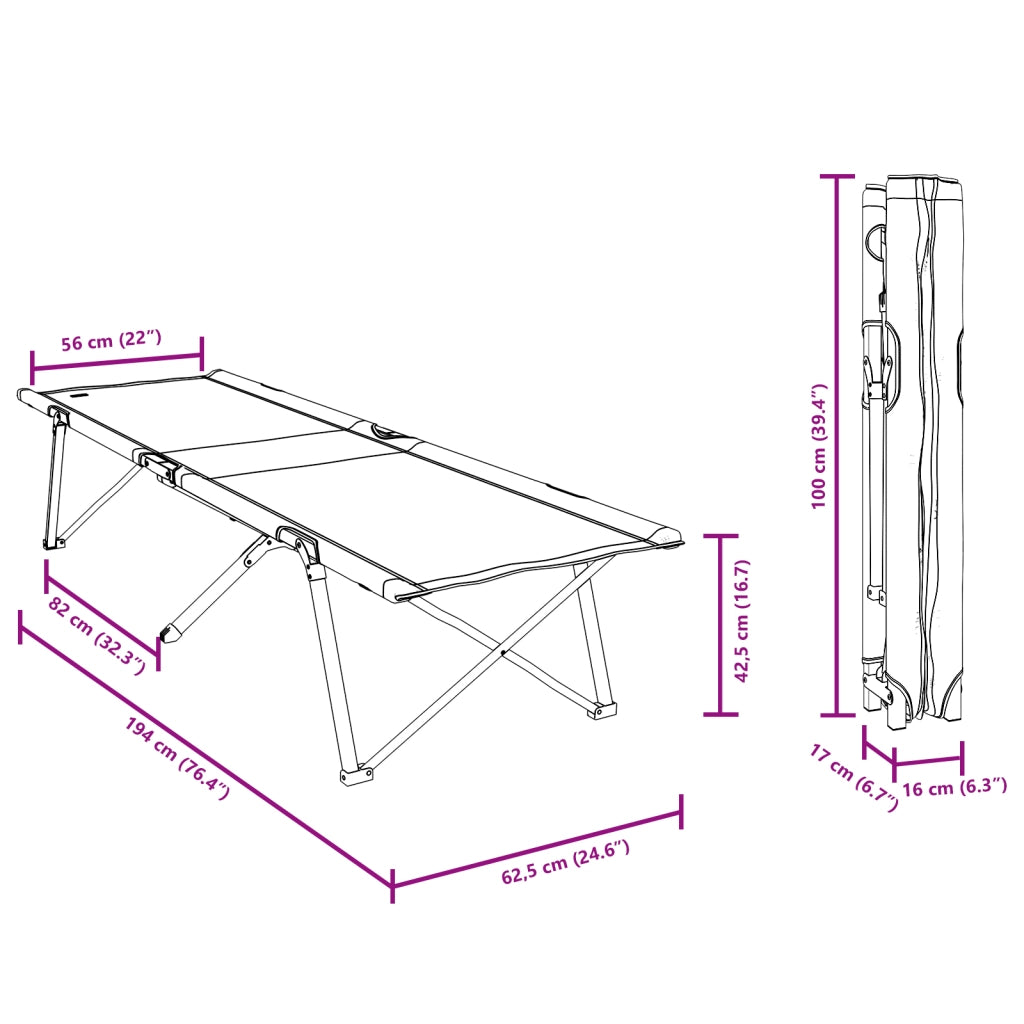 Letto da Campeggio Pieghevole Grigio Alluminio Grande Pieghevole