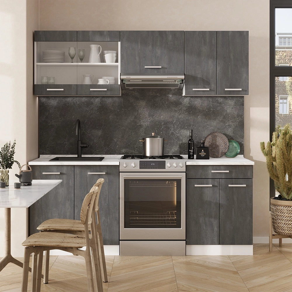 Cucina componibile R-Line Calce nera/Bianco 200 cm senza piano di lavoro Vicco