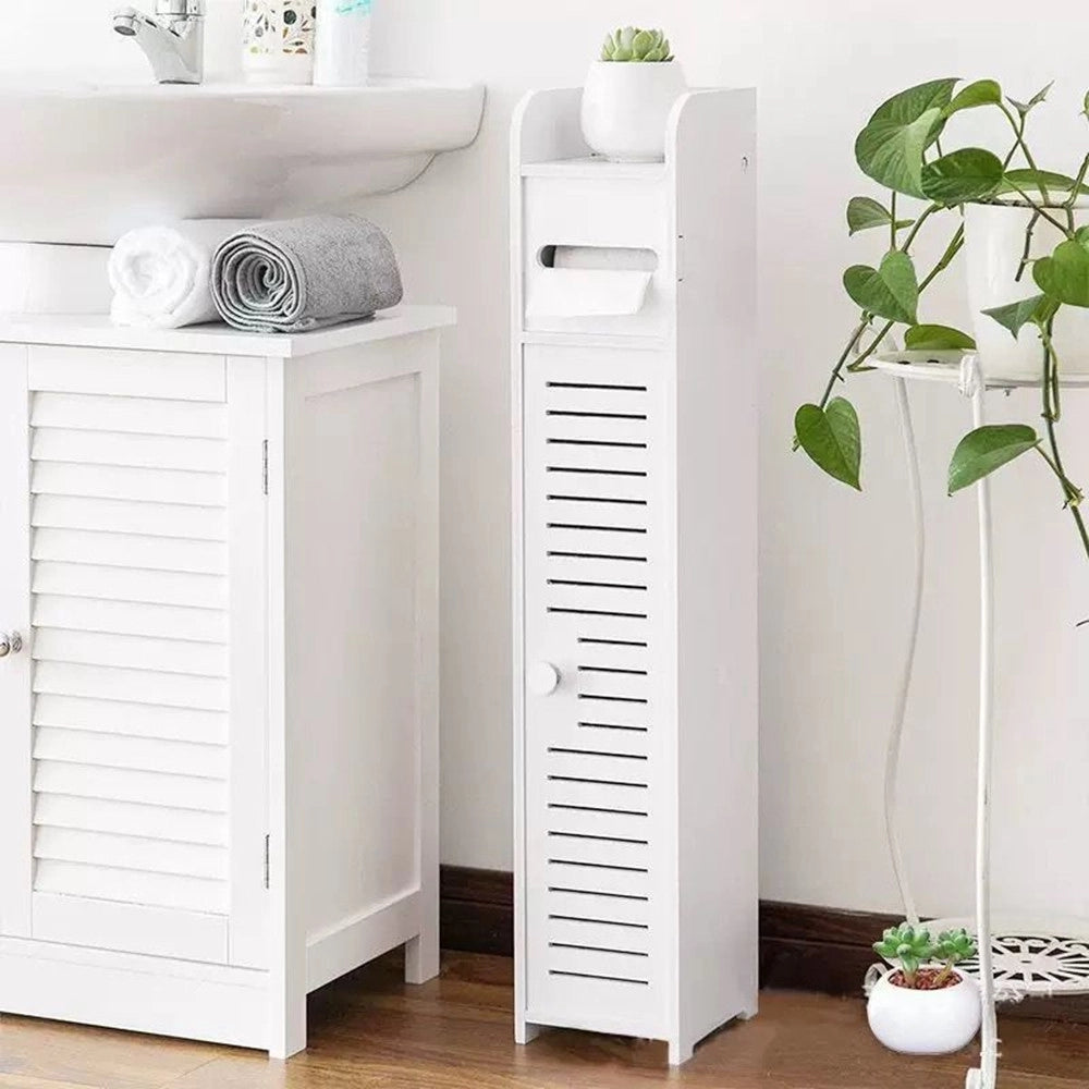 Trade Shop - Armadietto Da Bagno Porta Carta Igienica Mobile Salvaspazio Sottile Impermeabile Bianco -