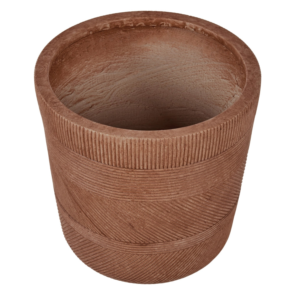 Vaso rotondo per piante in fibra di argilla con motivo a rilievo marrone dorato ⌀ 36 cm terrazzo giardino esterno