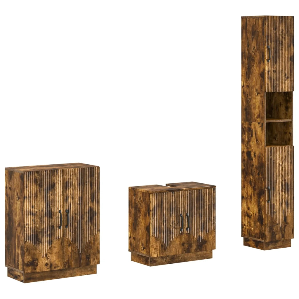 Set di armadietti da bagno in 3 pezzi HOORN Rovere Fumo 3417473